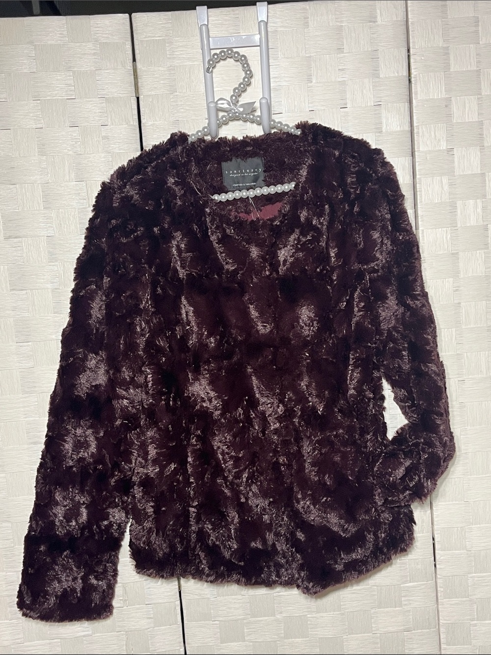 Sanctuary Deep Burgundy Faux Fur Teddy Jacket Size M